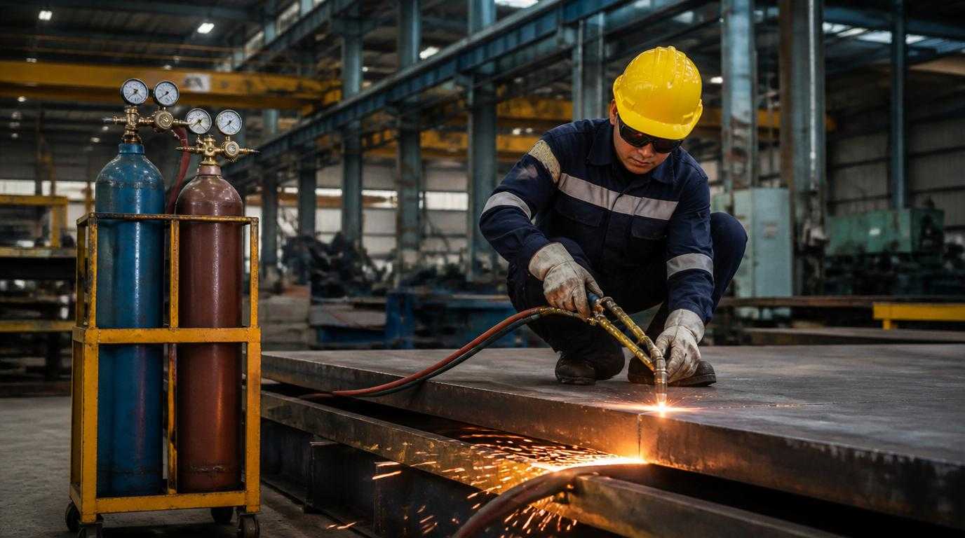 Ilustrasi Pengadaan gas pemotongan logam melalui layanan Gas Asetilen Purwakarta Pelita Buana
