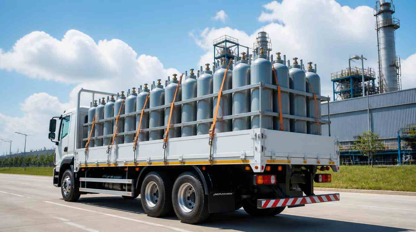 Ilustrasi Pengiriman pasokan gas teknis murni ke pabrik oleh distributor gas industri Cikampek