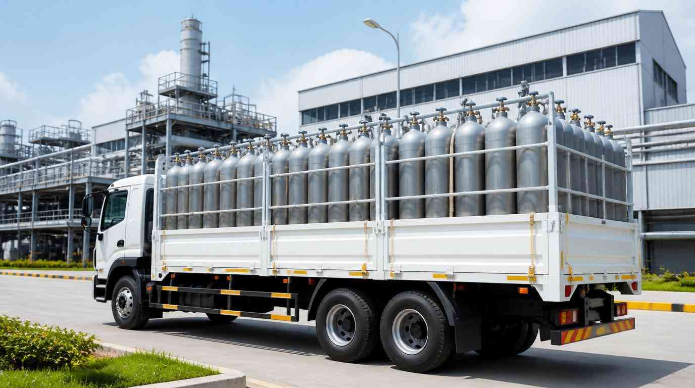 Ilustrasi Distribusi logistik harian ke pabrik manufaktur menggunakan layanan Distributor Gas Industri Karawang Pelita Buana