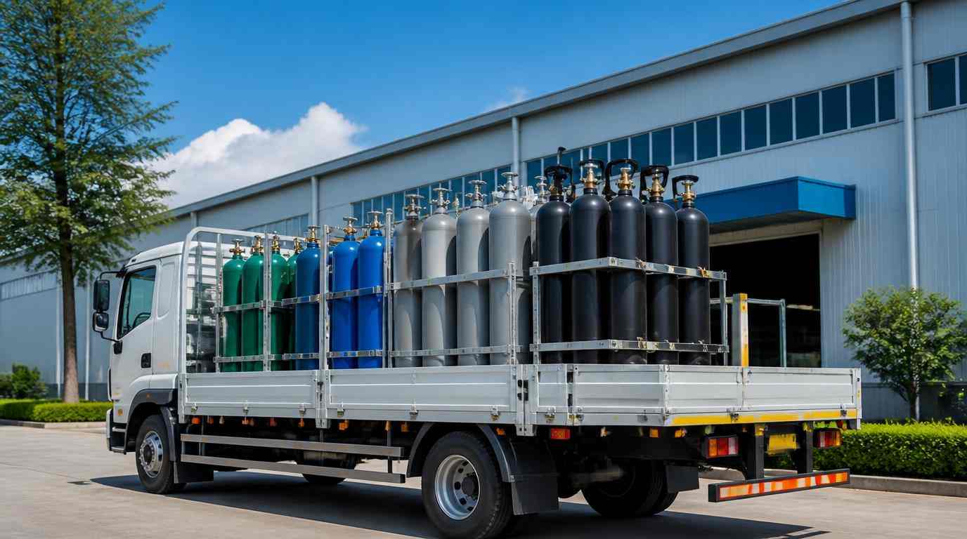 Ilustrasi Pengiriman pasokan logistik gas teknis ke pabrik oleh distributor gas industri Purwakarta