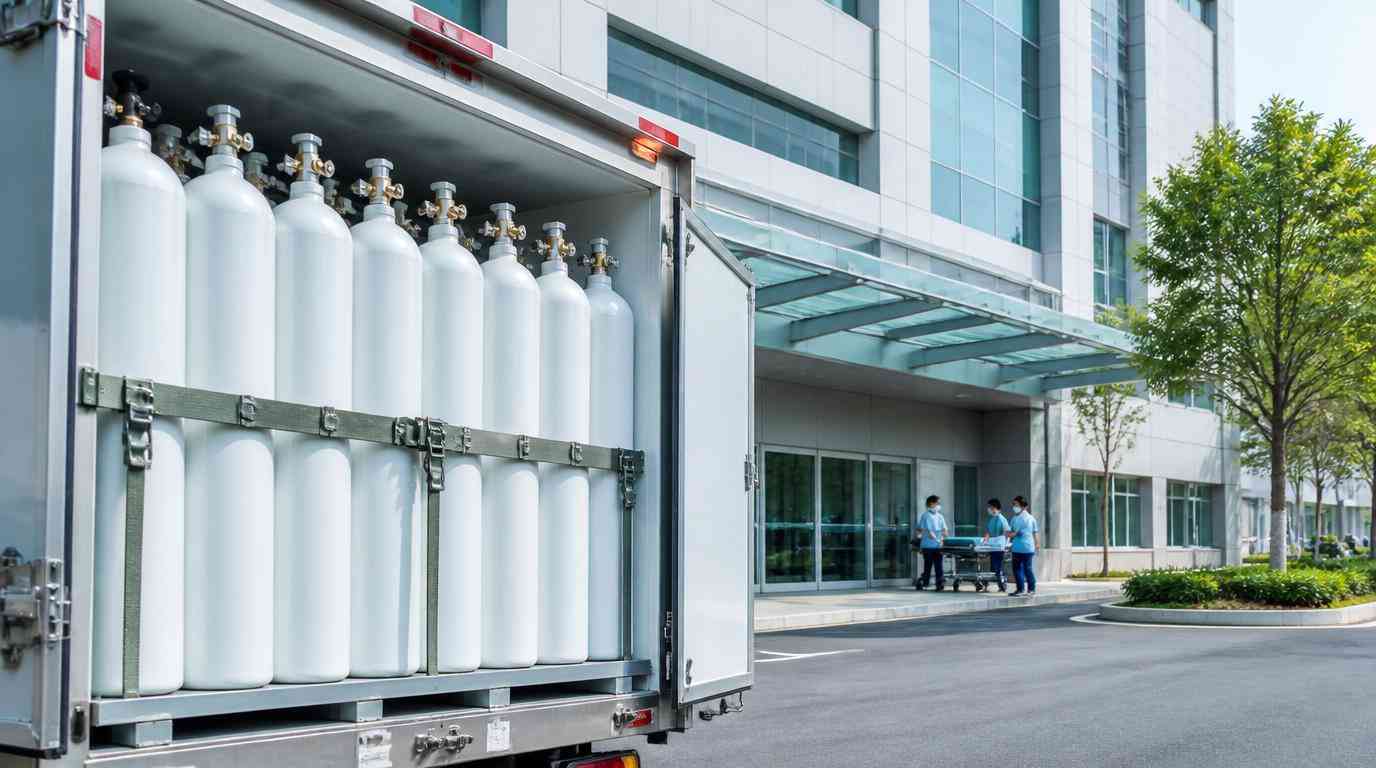 Ilustrasi Pengiriman pasokan oksigen ke rumah sakit oleh supplier gas medis Karawang