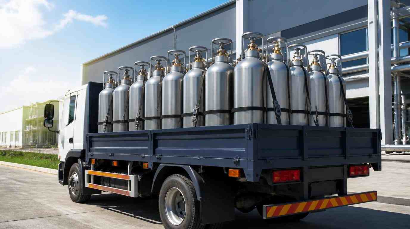 Ilustrasi Pengiriman pasokan gas teknis pabrik oleh distributor gas industri Subang