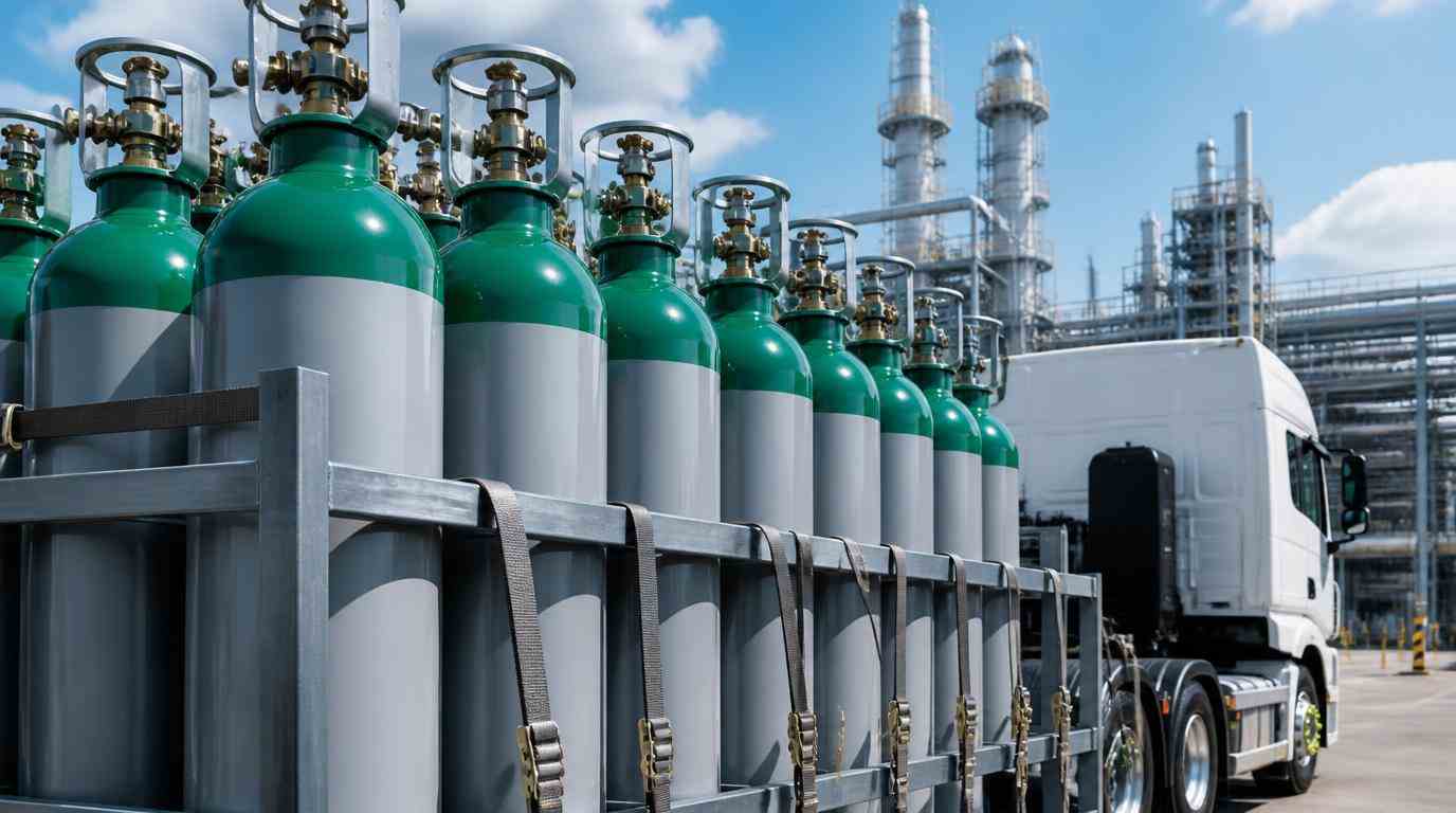 Ilustrasi Pengiriman tabung gas nitrogen industri oleh distributor nitrogen industri Karawang